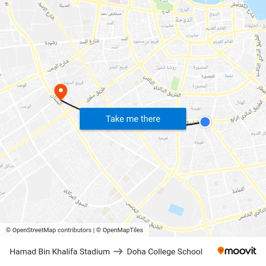 Hamad Bin Khalifa Stadium to Doha College School map