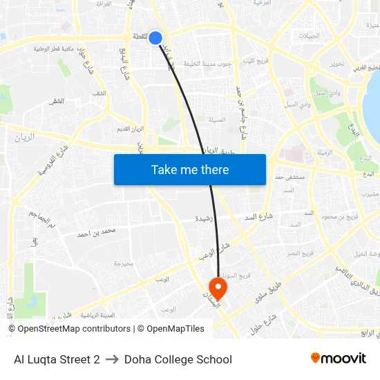 Al Luqta Street 2 to Doha College School map