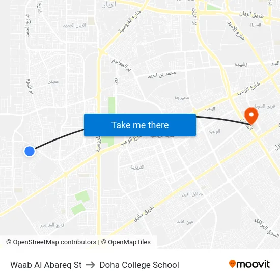 Waab Al Abareq St to Doha College School map
