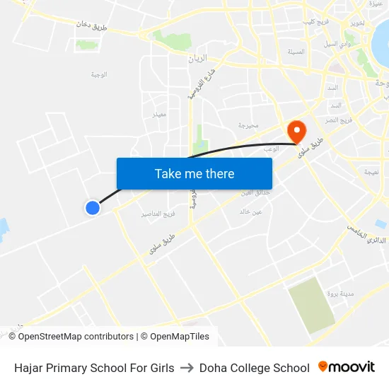 Hajar Primary School For Girls to Doha College School map