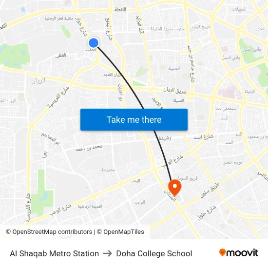 Al Shaqab Metro Station to Doha College School map