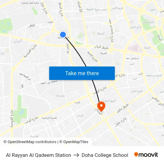 Al Rayyan Al Qadeem Station to Doha College School map