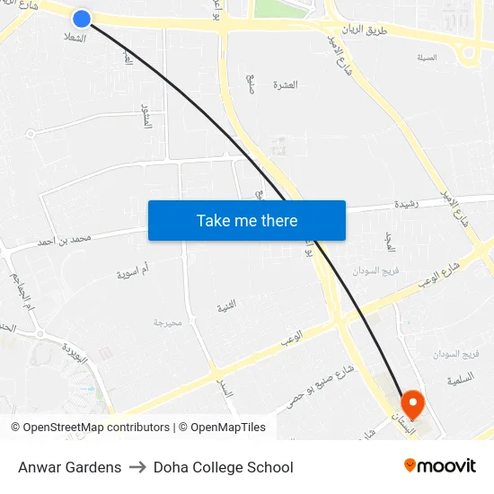 Anwar Gardens to Doha College School map