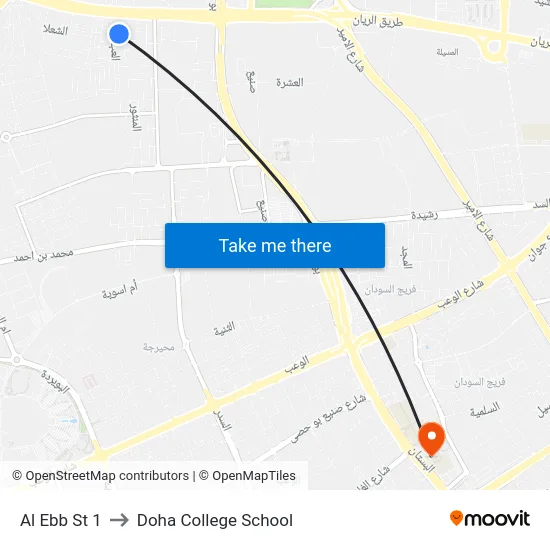 Al Ebb St 1 to Doha College School map