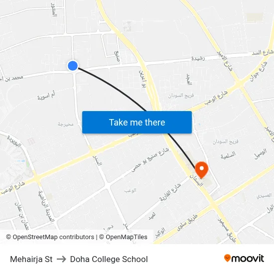 Mehairja St to Doha College School map
