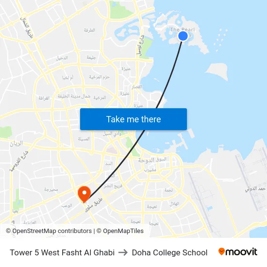 Tower 5 West Fasht Al Ghabi to Doha College School map