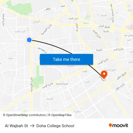 Al Wajbah St to Doha College School map