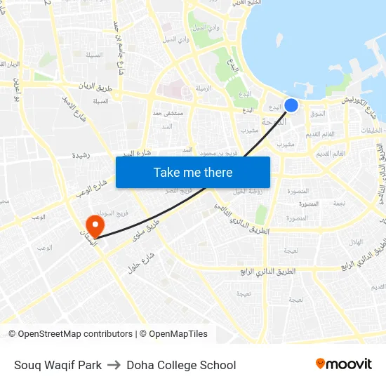 Souq Waqif Park to Doha College School map