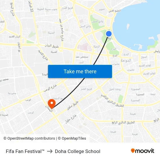 Fifa Fan Festival™ to Doha College School map