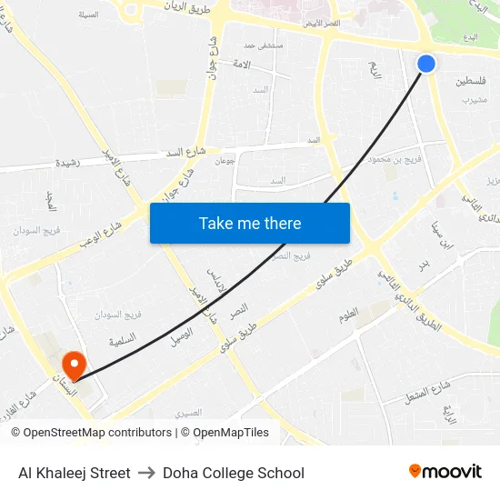 Al Khaleej Street to Doha College School map