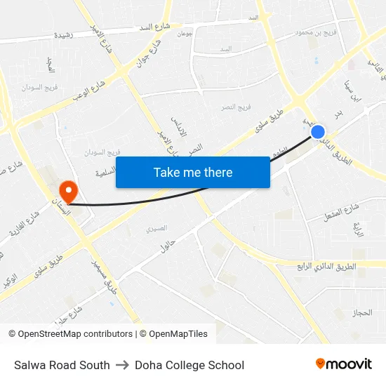 Salwa Road South to Doha College School map