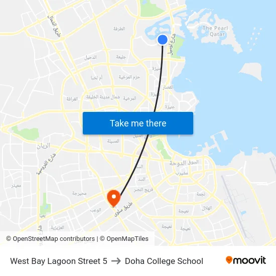 West Bay Lagoon Street 5 to Doha College School map