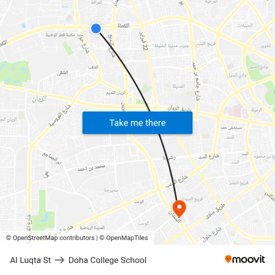 Al Luqta Street to Doha College School map