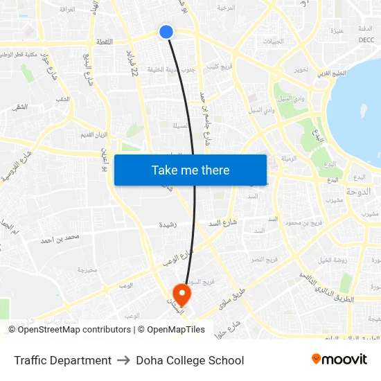 Traffic Department to Doha College School map