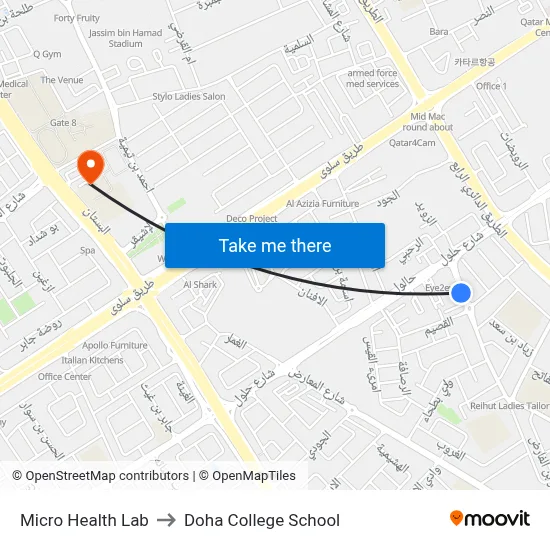 Micro Health Lab to Doha College School map