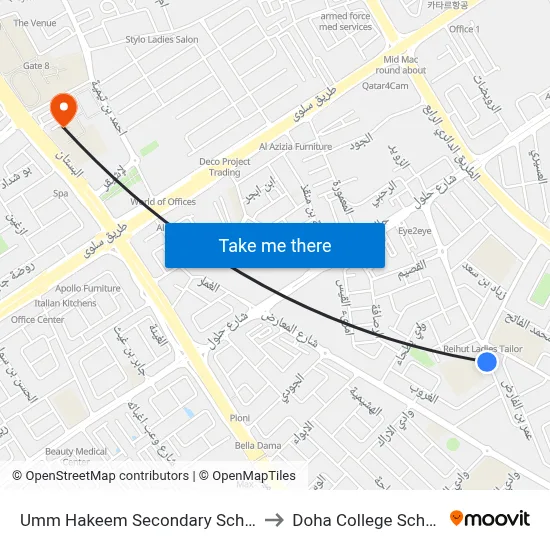 Umm Hakeem Secondary School to Doha College School map