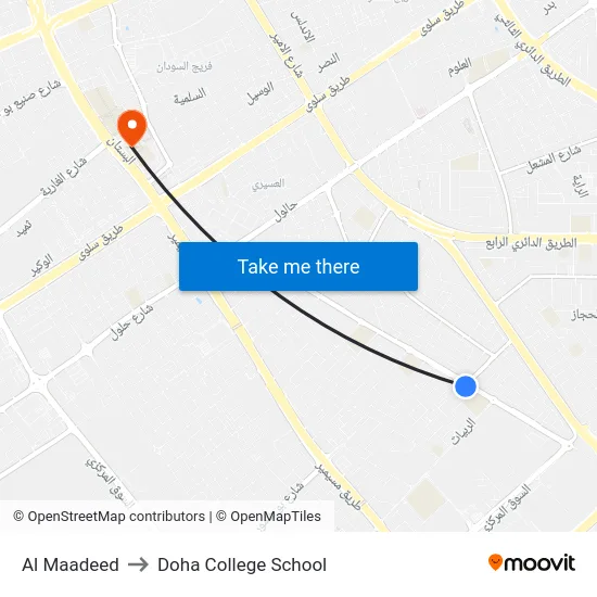 Al Maadeed to Doha College School map