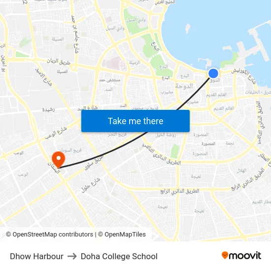 Dhow Harbour to Doha College School map