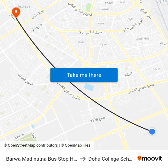 Barwa Madinatna Bus Stop Hub to Doha College School map
