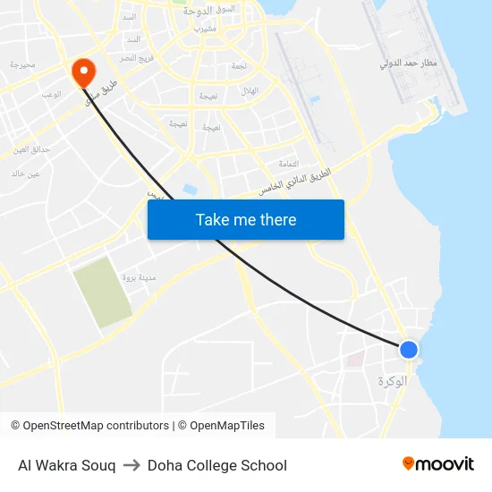 Al Wakra Souq to Doha College School map