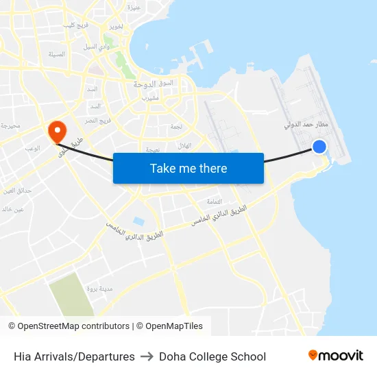 Hia Arrivals/Departures to Doha College School map