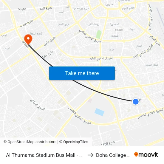 Al Thumama Stadium Bus Mall - Metro Shuttle to Doha College School map