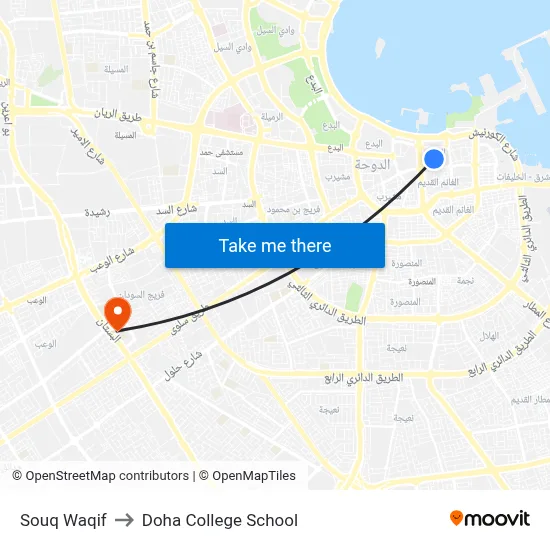Souq Waqif to Doha College School map