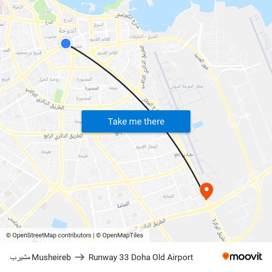 مشيرب Musheireb to Runway 33 Doha Old Airport map