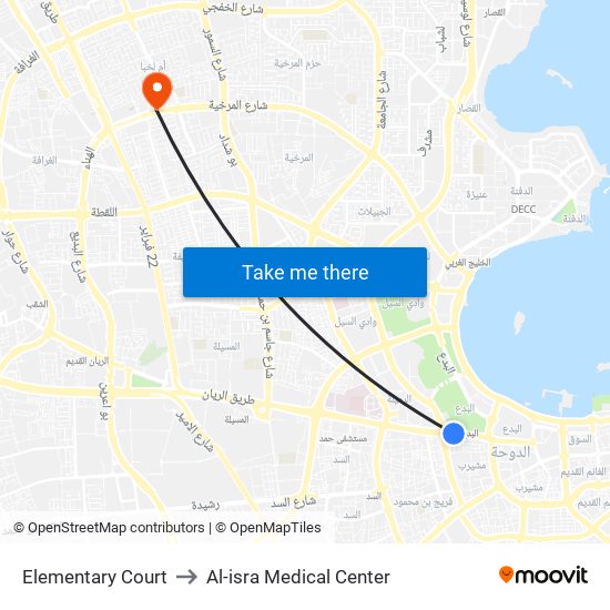 Elementary Court to Al-isra Medical Center map