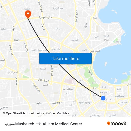 مشيرب Musheireb to Al-isra Medical Center map