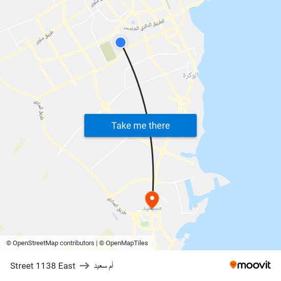 Street 1138 East to أم سعيد map