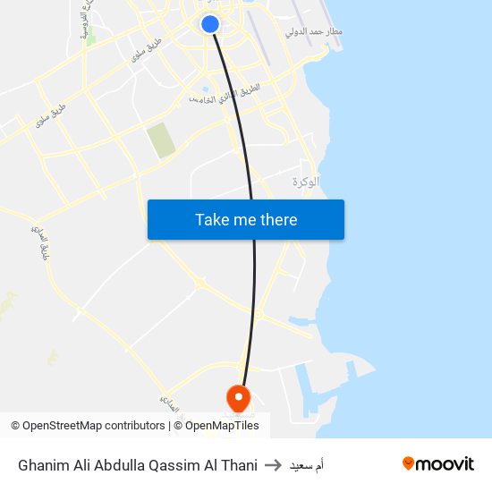 Ghanim Ali Abdulla Qassim Al Thani to أم سعيد map