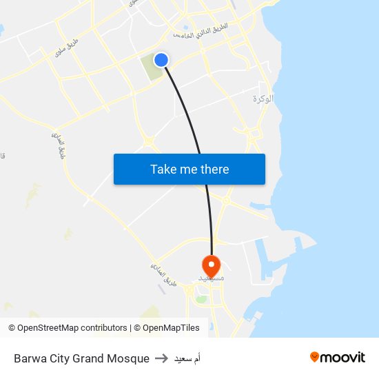 Barwa City Grand Mosque to أم سعيد map
