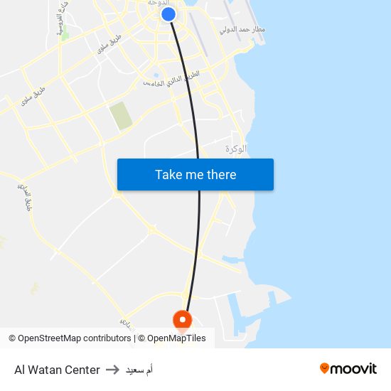 Al Watan Center to أم سعيد map