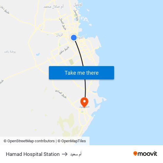 Hamad Hospital Station to أم سعيد map