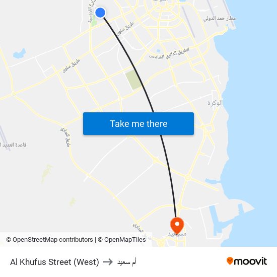 Al Khufus Street (West) to أم سعيد map