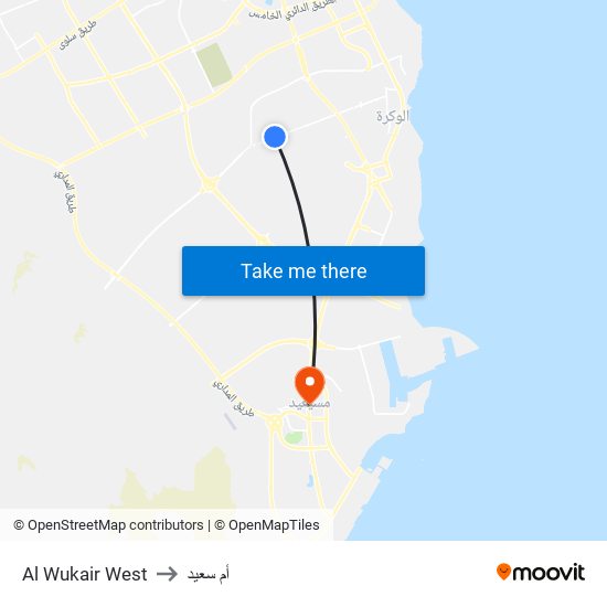 Al Wukair West to أم سعيد map
