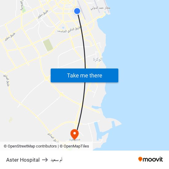 Aster Hospital to أم سعيد map