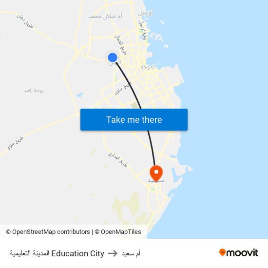 المدينة التعليمية Education City to أم سعيد map