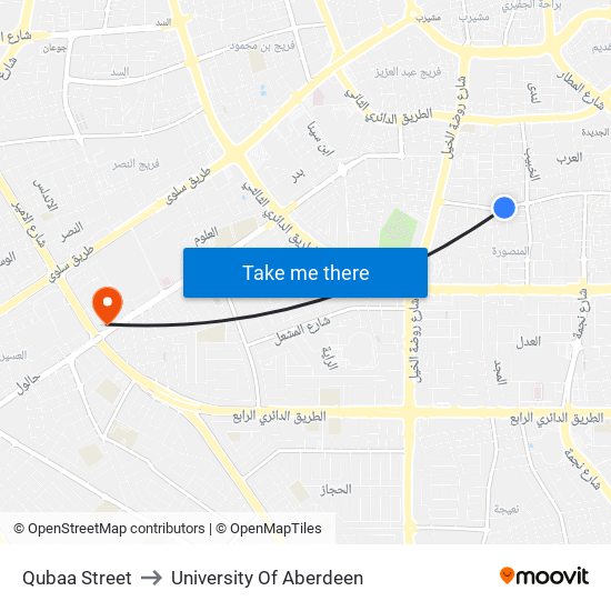 Qubaa Street to University Of Aberdeen map