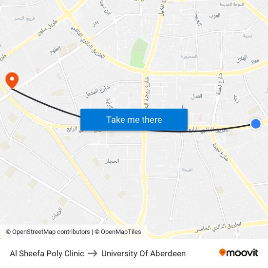 Al Sheefa Poly Clinic to University Of Aberdeen map