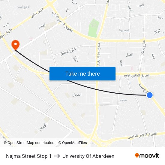 Najma Street Stop 1 to University Of Aberdeen map