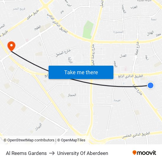 Al Reems Gardens to University Of Aberdeen map