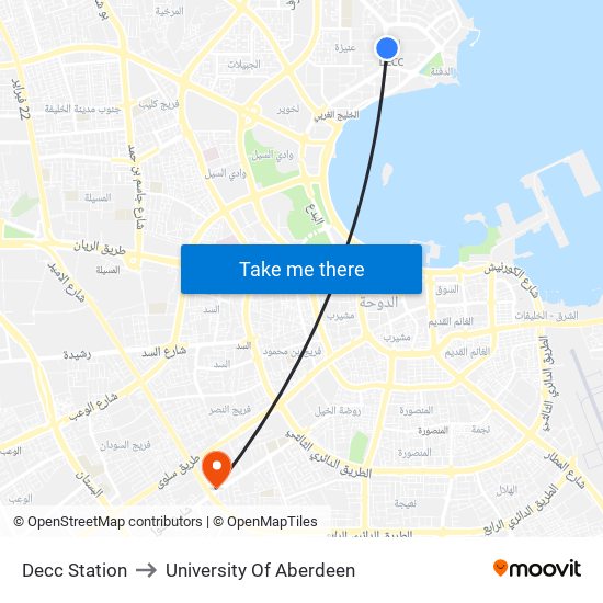 Decc Station to University Of Aberdeen map