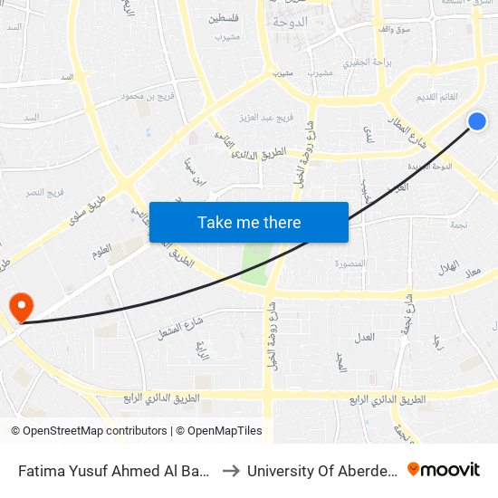 Fatima Yusuf Ahmed Al Baker to University Of Aberdeen map
