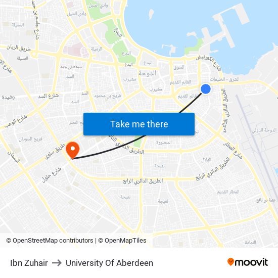 Ibn Zuhair to University Of Aberdeen map