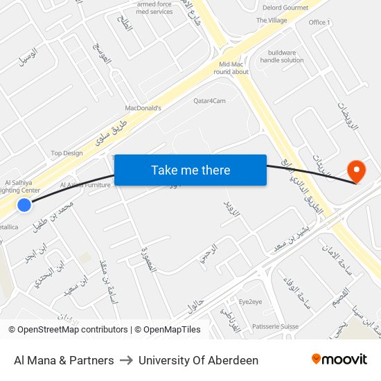 Al Mana & Partners to University Of Aberdeen map