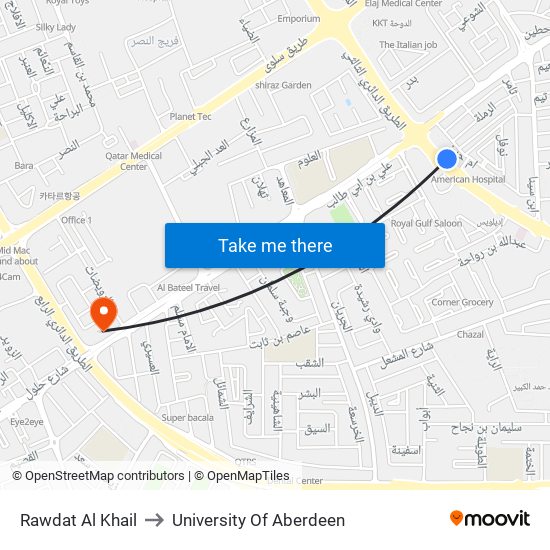 Rawdat Al Khail to University Of Aberdeen map