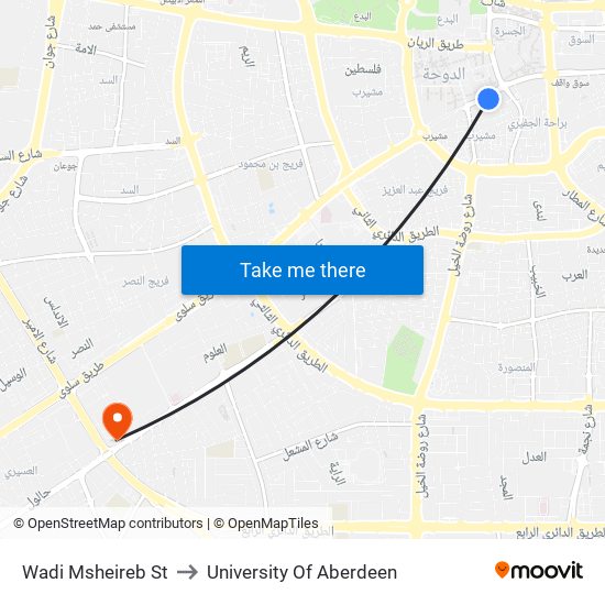 Wadi Msheireb St to University Of Aberdeen map