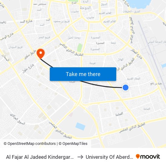 Al Fajar Al Jadeed Kindergarten 2 to University Of Aberdeen map